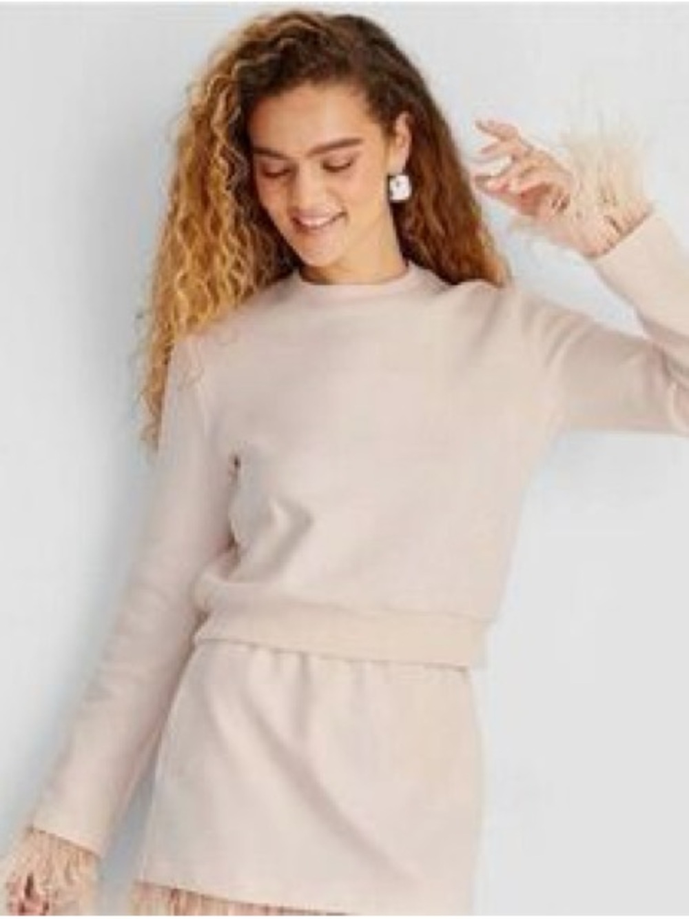 Future Collective Feather Trim Chic Sweatshirt Light Pink Size Large